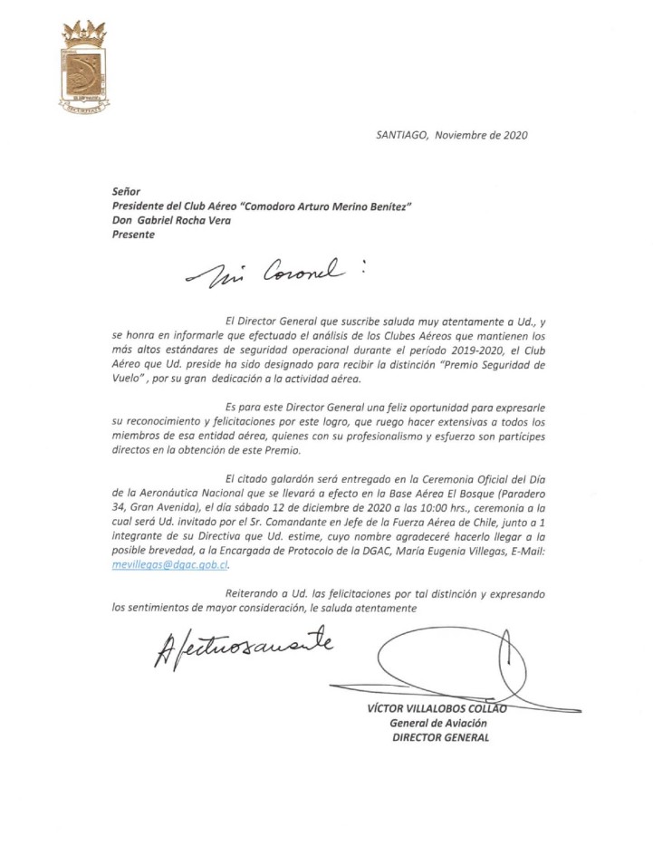 CARTA PREMIO SEGVUELO
